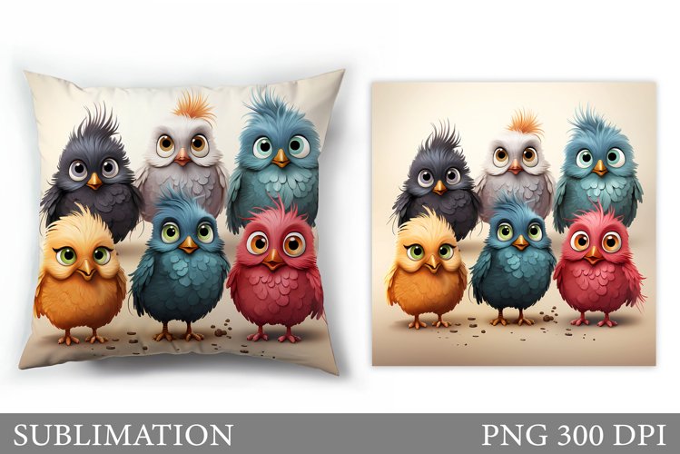 Funny Birds Sublimation. Cute Bird Pillow Sublimation example image 1