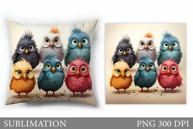 Funny Birds Sublimation. Cute Bird Pillow Sublimation
