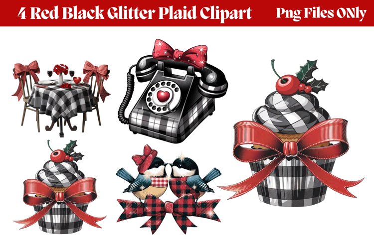 Red Black Glitter Plaid Clipart PNG