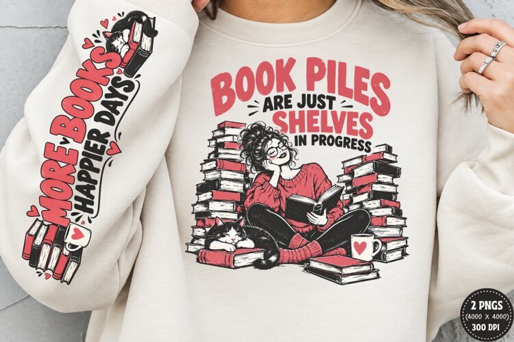 Book Lover Front Sleeve PNG, Reading Girl Sleeve Shirt Desig example image 1
