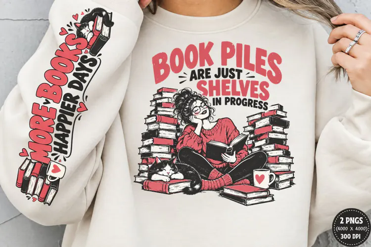 Book Lover Front Sleeve PNG, Reading Girl Sleeve Shirt Desig