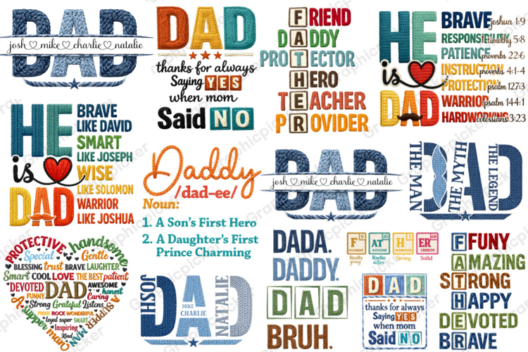 Fathers Day PNG Bundle, Faux Yarn Dad PNG Bundle, Best Dad