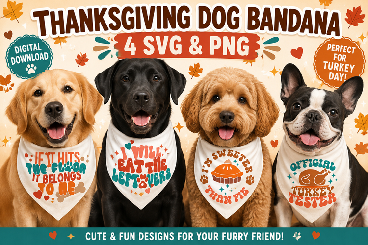 Funny Thanksgiving Dog Bandana SVG PNG, Turkey Day