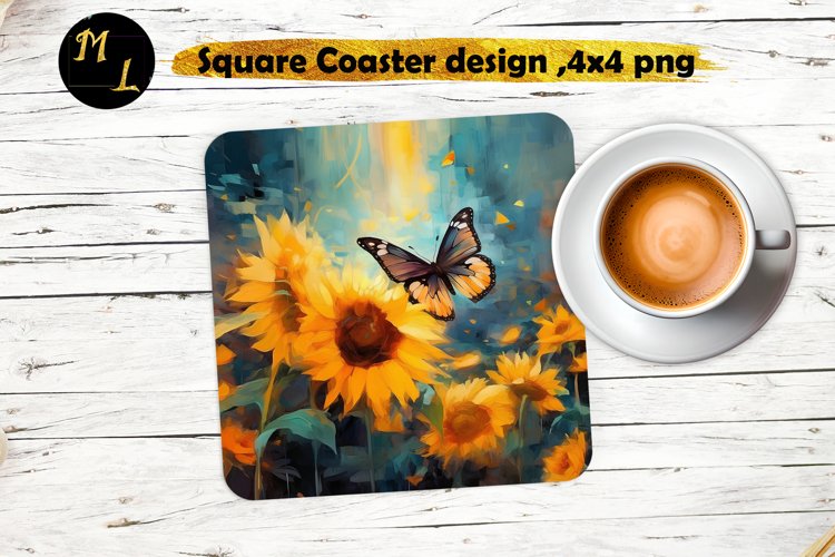 Butterflies and sunflowers Coaster design, Square Coaster