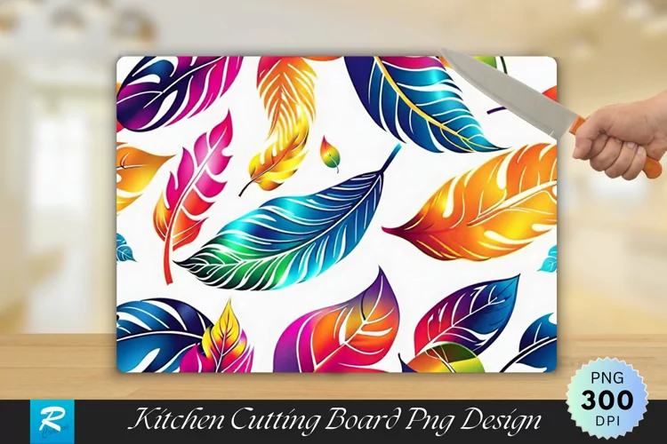 Colorful Leaf Pattern Cutting Board Sublimation Design