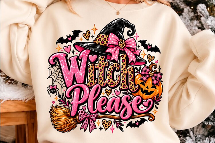 Witch Please Pink Leopard Halloween PNG Halloween T-shirt de example image 1