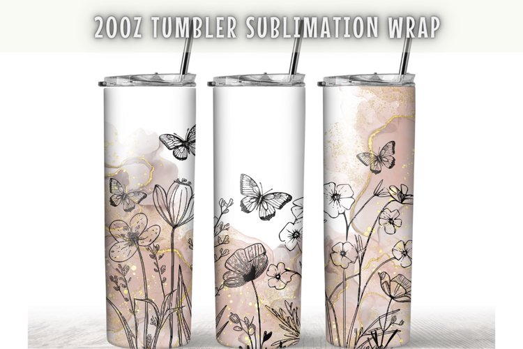 Boho Line Art Flowers 20oz Tumbler Wrap