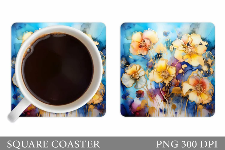 Flowers Square Coaster Sublimation. Flowers Coaster Design