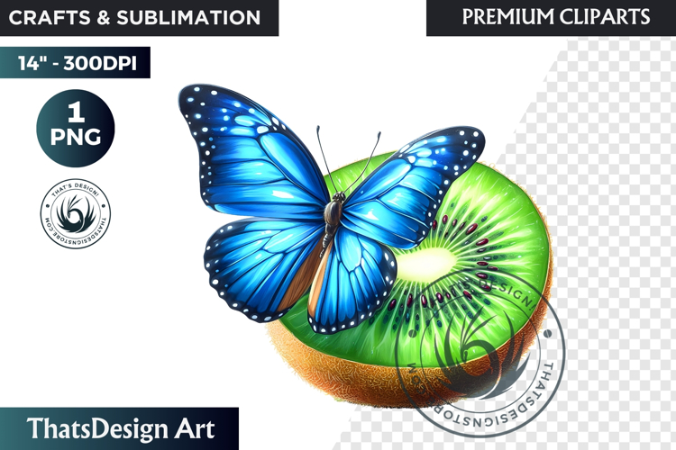 Vibrant Butterfly with Fruit PNG, Tropical Summer Clipart