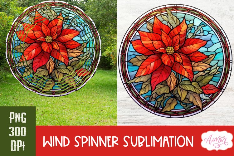 Stained glass Poinsettia wind spinner Christmas PNG design