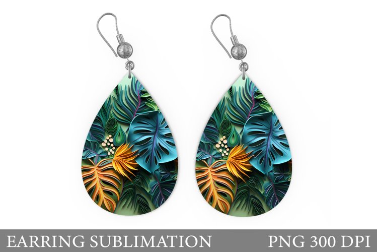 3D Tropical Leaves Earring. Leaves Earring Sublimation example image 1
