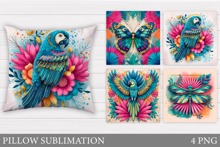 Parrot Pillow Design. Insect Pillow Sublimation