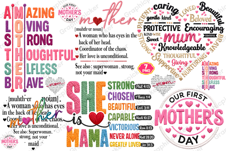 Mothers Day PNG, She is Mom PNG, Faux Yarn Mama PNG, Mother