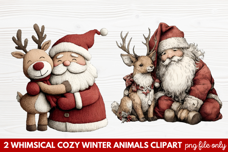 Whimsical Cozy Winter Animals Clipart | Cute Winter Wildlife
