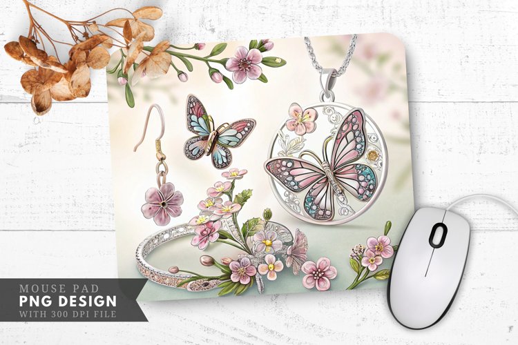 Butterfly and Floral Jewelry Design Mouse Pad PNG example image 1