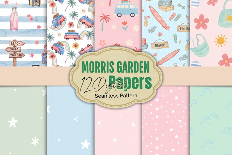 Watercolor Coastal Summer Digital Paper
