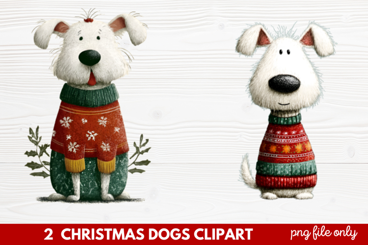 2 Christmas Dogs Clipart | Cute Holiday Puppy PNG Illustrati