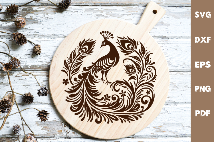 Peacock laser SVG PNG| Floral Cutting Board