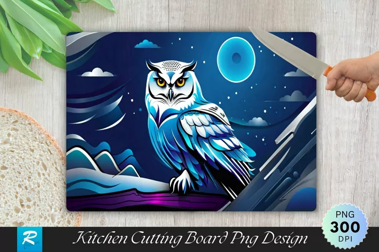 White Owl Cutting Board Sublimation Design
