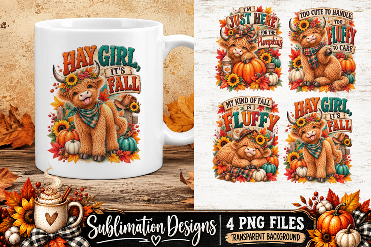 Highland Cow Fall Autumn Sublimation PNG