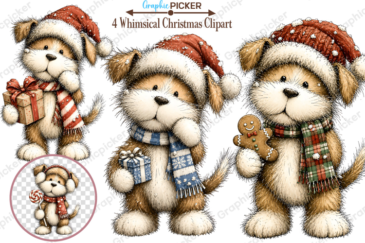 Whimsical Christmas Dogs Clipart, Trending Christmas PNG