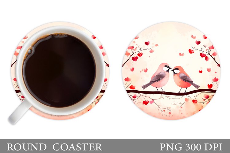 Valentines Bird Coaster. Cute Bird Coaster Sublimation