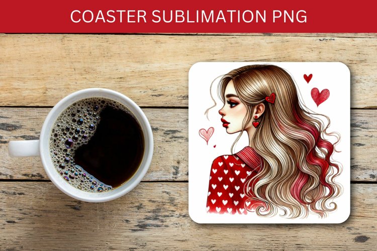 valentine square coaster - blonde girl example image 1