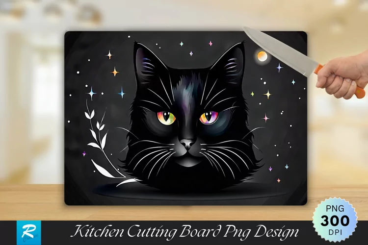 Black Cat Cutting Board Sublimation Design