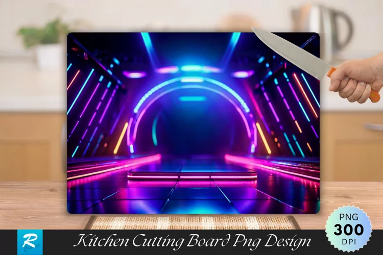Neon Lights Cutting Board Sublimation Design