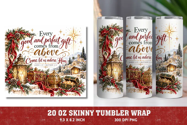 Christian Christmas 20oz Tumbler Wrap, Nativity Watercolor S
