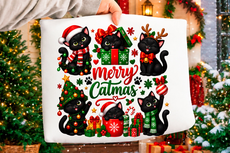 Merry Catmas Christmas Cat Lover Holiday T-Shirt Design