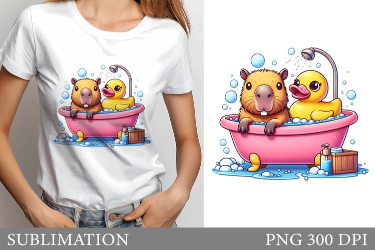 Funny Capybara T-Shirt Design. Funny Capybara Sublimation example image 1