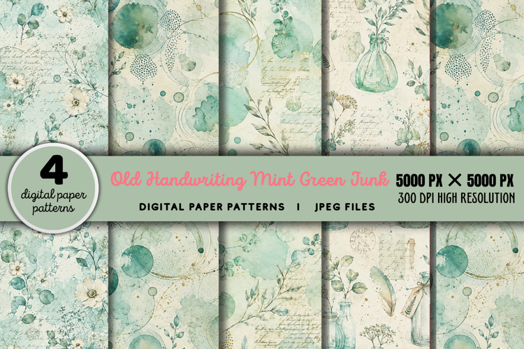Old Handwriting Mint Green Junk Journal JPG