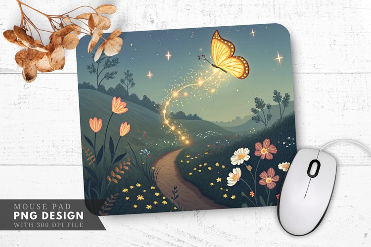 Whimsical Butterfly Paradise Mouse Pad PNG Design