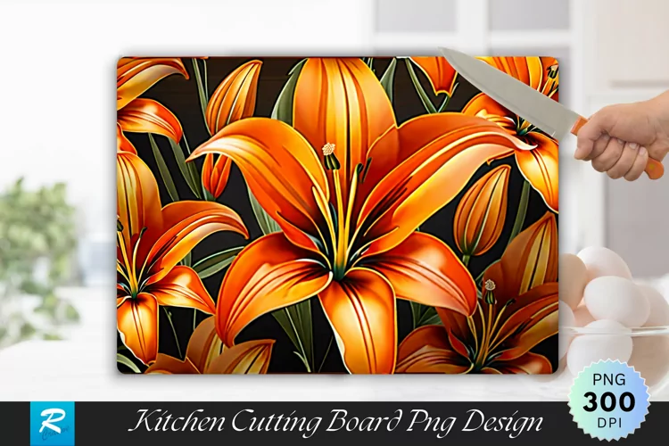 Orange Lily Flower Cutting Board sublimation Design