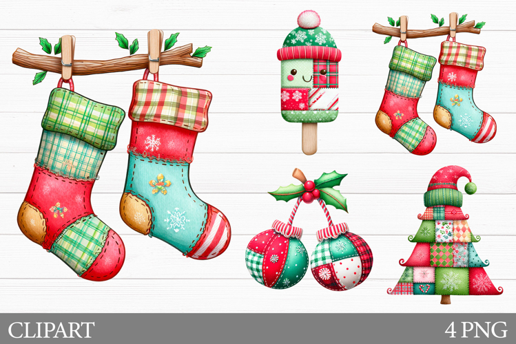 Patchwork Christmas Clipart. Patchwork Christmas Sublimation