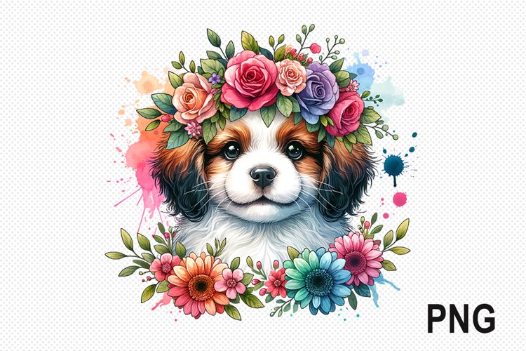 Dog Flowers Sublimation - Dog Flowers Clipart PNG Design