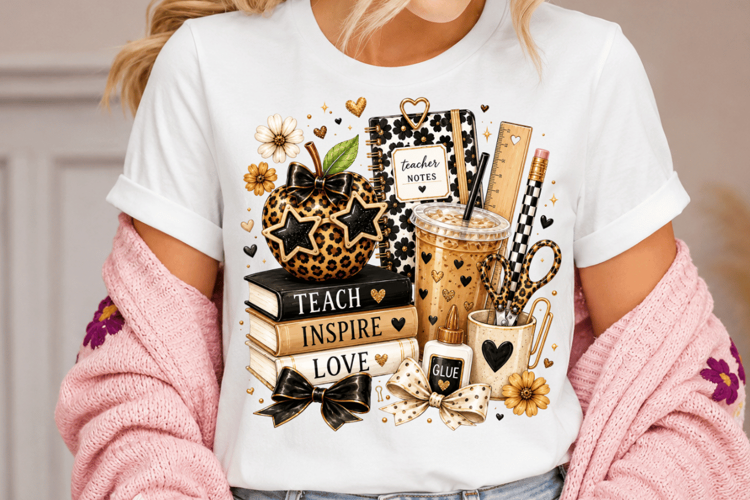 Teacher Leopard Apple Coffee Sublimation PNG file