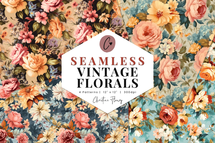 4 Seamless Vintage Florals Digital Paper