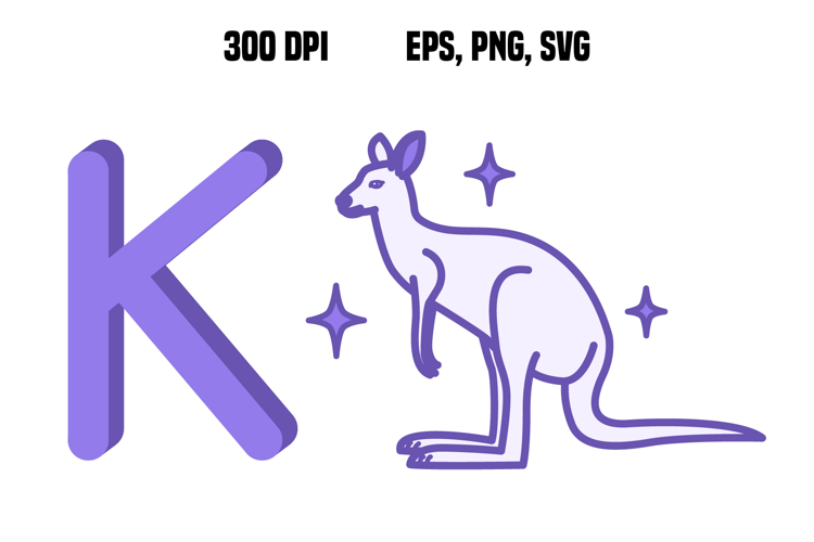 Purple Letter K and Kangaroo. Vector