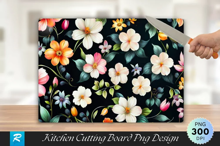 Flower Patterned Cutting Board Sublimation Design