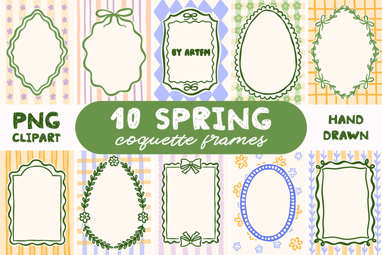 10 Coquette Spring Frames PNG Bundle