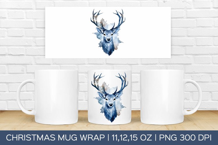 Watercolor Deer Mug Wrap | Christmas Sublimation Design