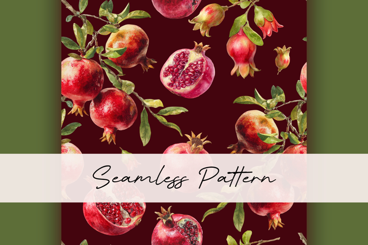 Watercolor Pomegranate fruits seamless pattern