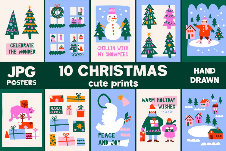 Hand Drawn Cute Christmas Posters and Holiday Prints