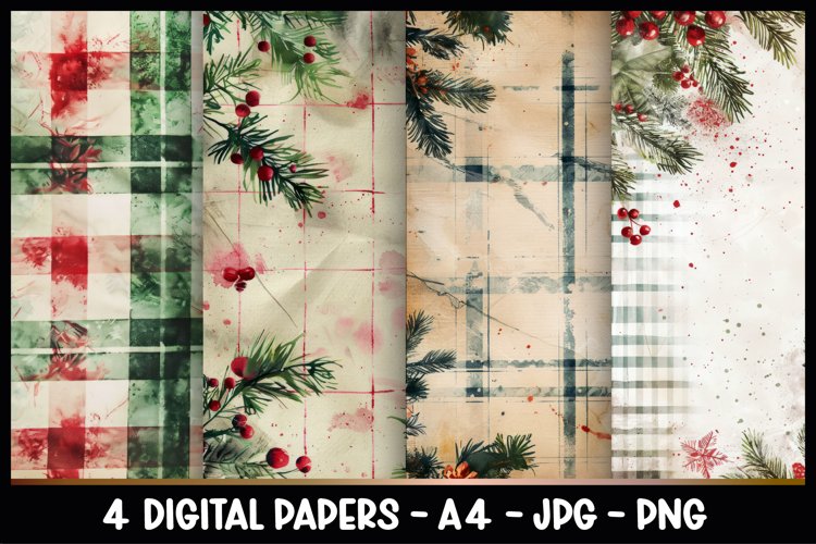 4 Christmas Digital Papers I Junk Journal Pages