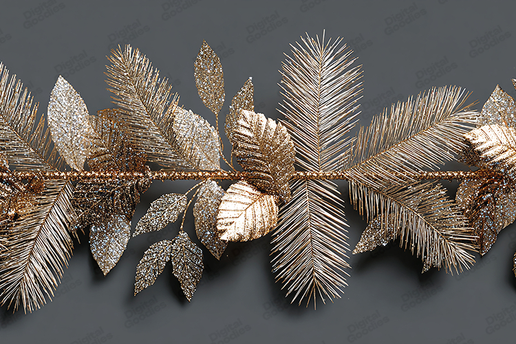 Elegant Gold Glitter Floral Garland Border - Luxury Holiday