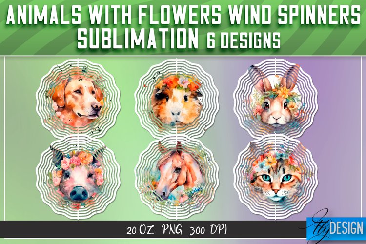 Animals with Flowers Wind Spinners Sublimation Bundle v.2
