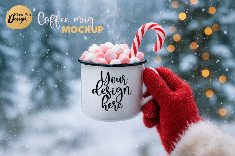 Christmas Mug Mockup Enamel Cup | Holiday Hot Cocoa Mockup