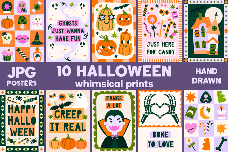 Cute Hand Drawn Halloween Prints for Kids & Nursery